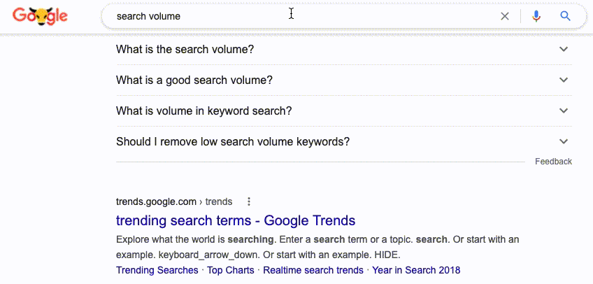 search results for search volume query